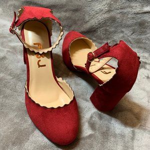 Deep red ankle strap high heels
